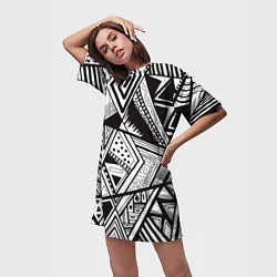 Футболка женская длинная Черно белый узор, цвет: 3D-принт — фото 2