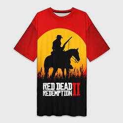 Футболка женская длинная Red Dead Redemption 2 - закат, цвет: 3D-принт