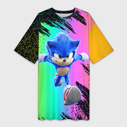 Футболка женская длинная Sonic neon, цвет: 3D-принт