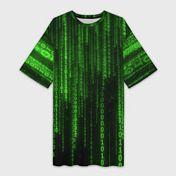 Футболка женская длинная Двоичный код зеленый, цвет: 3D-принт