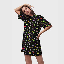 Футболка женская длинная 90s pattern on black, цвет: 3D-принт — фото 2