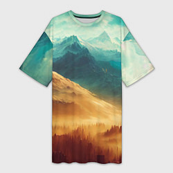 Футболка женская длинная Завораживающий горный вид - рисунок, цвет: 3D-принт