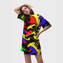 Футболка женская длинная Яркие абстрактные краски, цвет: 3D-принт — фото 2