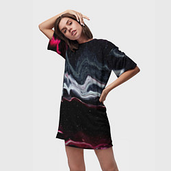 Футболка женская длинная Волнообразные следы белого и красного песка, цвет: 3D-принт — фото 2