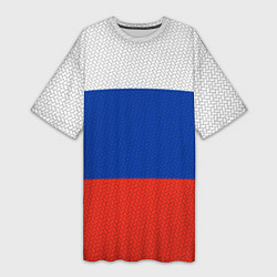 Футболка женская длинная Триколор - флаг России плетёный, цвет: 3D-принт