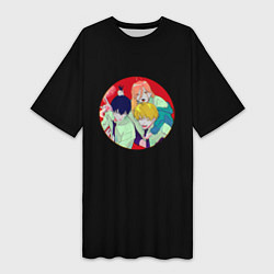 Женская длинная футболка Человек-бензопила Дэндзи, Пауэр и Аки