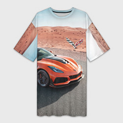 Футболка женская длинная Chevrolet Corvette - Motorsport - Desert, цвет: 3D-принт