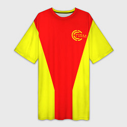 Футболка женская длинная FIRM желто-красная, цвет: 3D-принт
