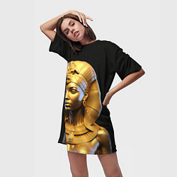 Футболка женская длинная Нейросеть - золотая египетская богиня, цвет: 3D-принт — фото 2