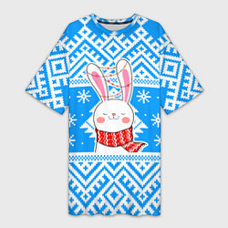Футболка женская длинная Зайчик и гирлянды, цвет: 3D-принт