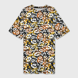 Футболка женская длинная Череп и абстрактные фигуры, цвет: 3D-принт