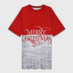 Футболка женская длинная Merry Christmas красный, цвет: 3D-принт