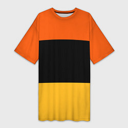 Футболка женская длинная Полосатый оранжевый с черной и белой полосой, цвет: 3D-принт