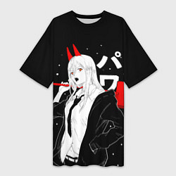 Женская длинная футболка Пауэр на черном фоне