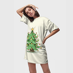 Футболка женская длинная Новогодняя нарядная елочка, цвет: 3D-принт — фото 2