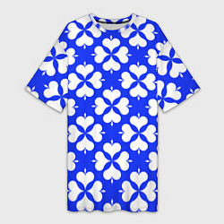 Футболка женская длинная Четырехлистный клевер синий, цвет: 3D-принт