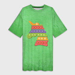 Футболка женская длинная Поп ит единорог на траве, цвет: 3D-принт