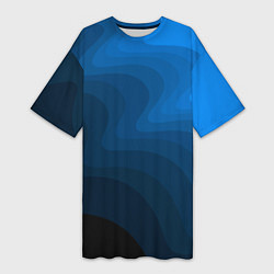 Футболка женская длинная Абстрактный темно синий узор волны, цвет: 3D-принт