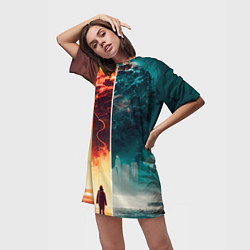 Футболка женская длинная Параллельные вселенные, цвет: 3D-принт — фото 2