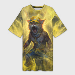 Футболка женская длинная Наэлектризованный кот, цвет: 3D-принт