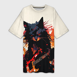 Женская длинная футболка Black rocker cat on a light background - C-Cats co