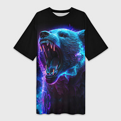 Женская длинная футболка Свирепый неоновый медведь