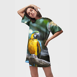 Футболка женская длинная Красавец попугай, цвет: 3D-принт — фото 2