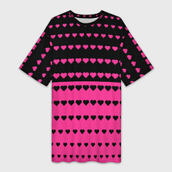 Женская длинная футболка Черные и розовые сердца узор
