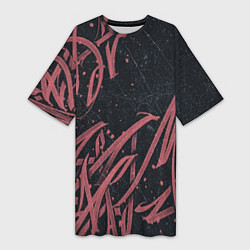 Футболка женская длинная Бордовое граффити, цвет: 3D-принт