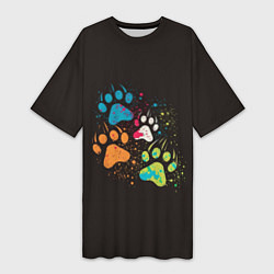 Футболка женская длинная Кучка лапок, цвет: 3D-принт