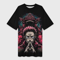 Футболка женская длинная Сукуна магческая битва, цвет: 3D-принт