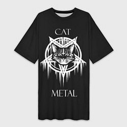Футболка женская длинная Cat metal, цвет: 3D-принт