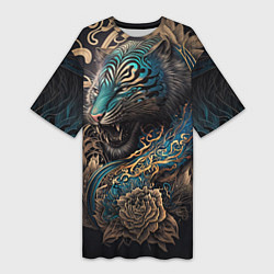 Футболка женская длинная Тигр Irezumi, цвет: 3D-принт