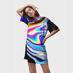 Футболка женская длинная Неоновые размытые краски, цвет: 3D-принт — фото 2