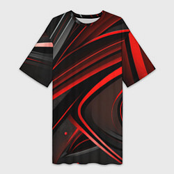 Футболка женская длинная Black and red abstract, цвет: 3D-принт