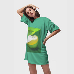 Футболка женская длинная Зеленое яблоко на мятном фоне, цвет: 3D-принт — фото 2