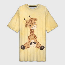 Футболка женская длинная Малыш жираф, цвет: 3D-принт