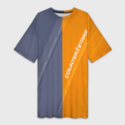 Футболка женская длинная Counter Strike 2 Blue Orange Pattern, цвет: 3D-принт