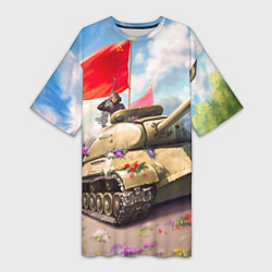 Футболка женская длинная Русский танк, цвет: 3D-принт