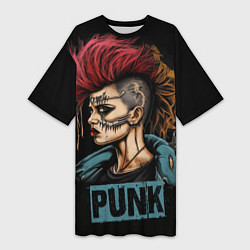 Футболка женская длинная Девушка панк, цвет: 3D-принт