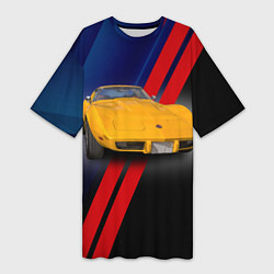 Футболка женская длинная Классический спорткар Chevrolet Corvette Stingray, цвет: 3D-принт