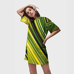 Футболка женская длинная Травяной линейный дизайн, цвет: 3D-принт — фото 2