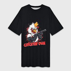 Футболка женская длинная Chicken gun pew pew, цвет: 3D-принт