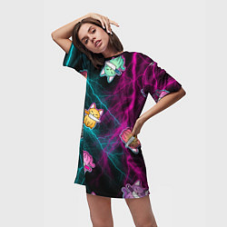 Футболка женская длинная Котики и стихия, цвет: 3D-принт — фото 2