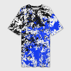 Футболка женская длинная Сине чёрный узор, цвет: 3D-принт