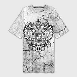 Футболка женская длинная Герб РФ - потресканная земля, цвет: 3D-принт