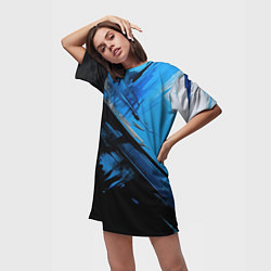 Футболка женская длинная Черно-синяя краска, цвет: 3D-принт — фото 2