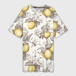 Футболка женская длинная Лимоны - винтаж графика: паттерн, цвет: 3D-принт