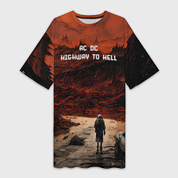 Футболка женская длинная AC DC Highway to hell, цвет: 3D-принт