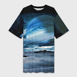 Футболка женская длинная Падение Сатурна - пейзаж, цвет: 3D-принт